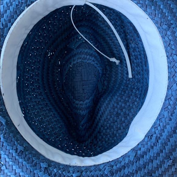 Elegant Blue Woven Hat with Colorful Accents